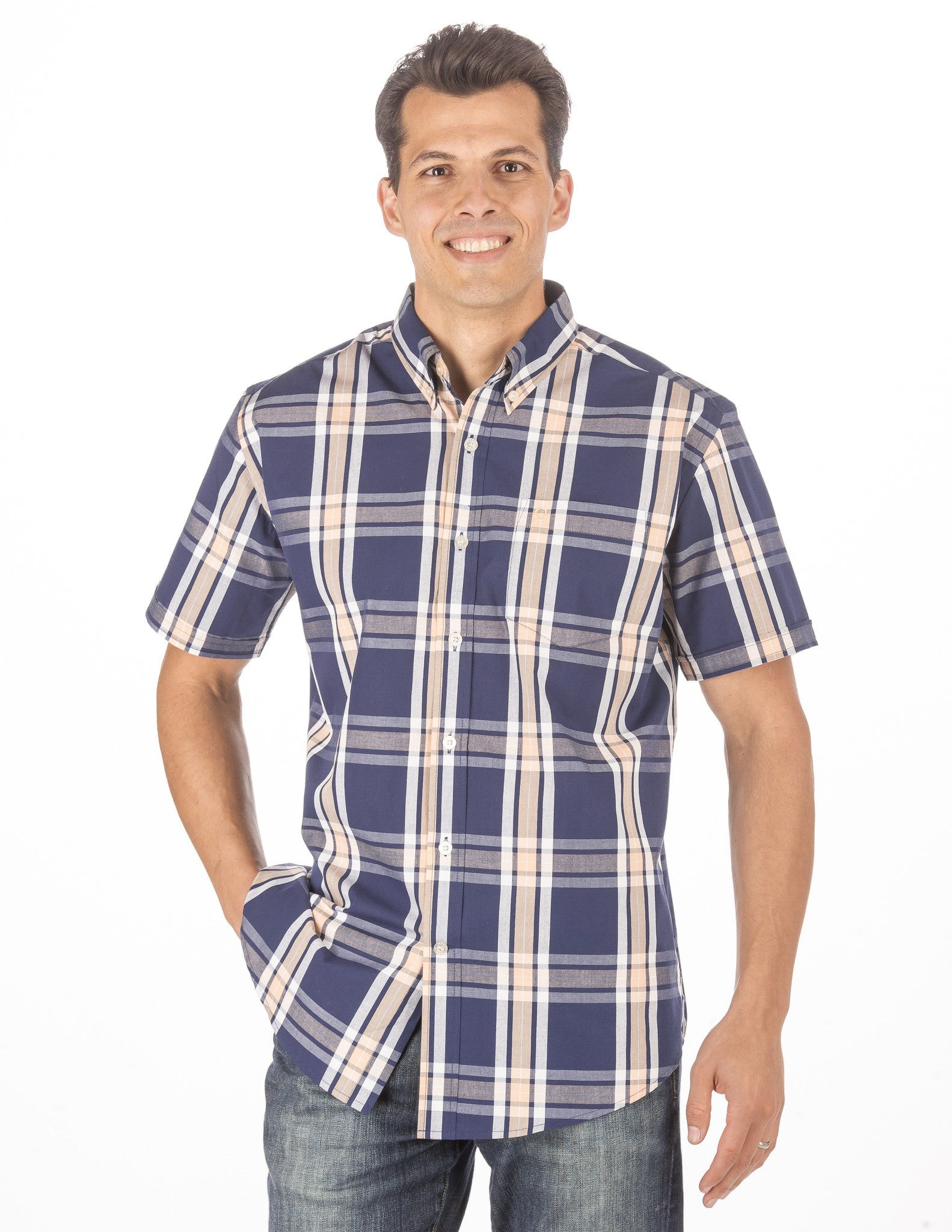 Noble Mount Men's 100% Cotton Casual Short Sleeve Shirt