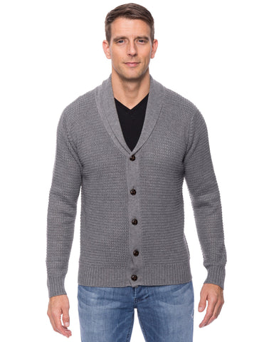 Box-Packaged Tocco Reale Men's Wool Blend Shawl Collar Cardigan in Waffle Stitch