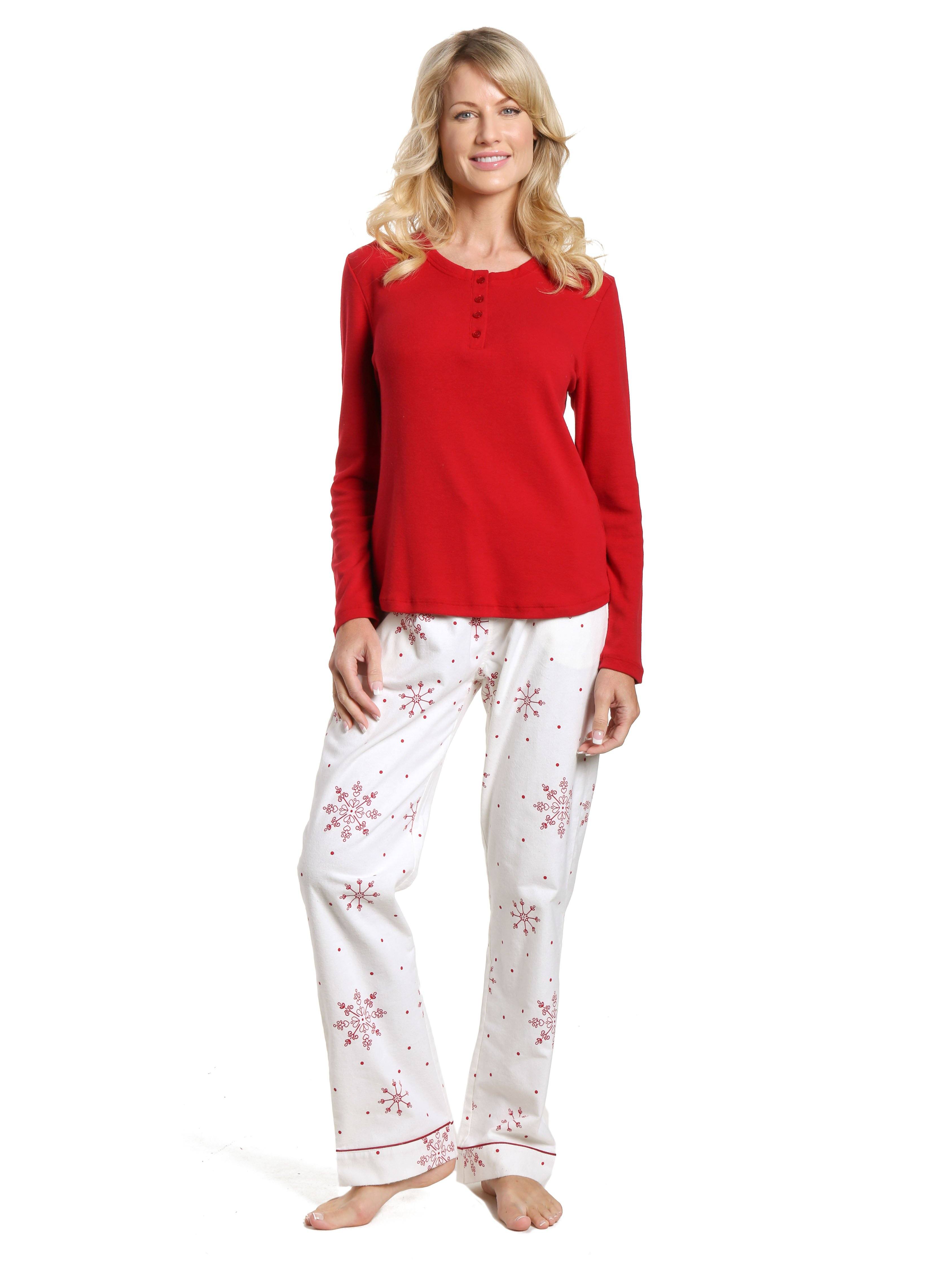 Womens Cotton Flannel Lounge Set with Henley Top