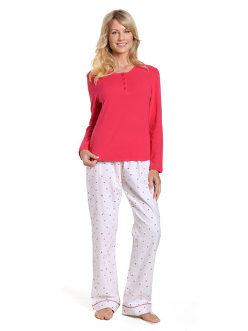 Womens Cotton Flannel Lounge Set with Henley Top