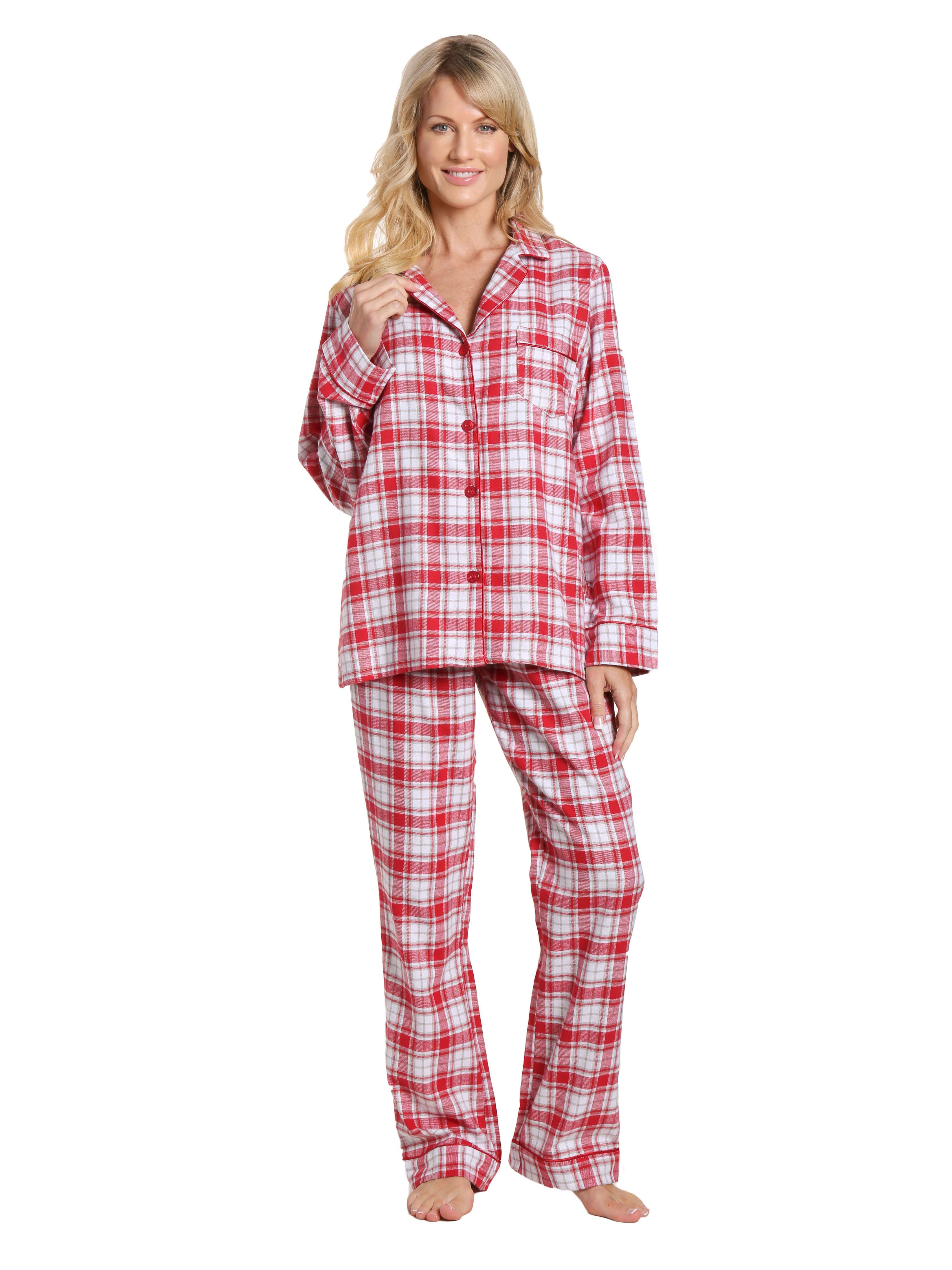 Womens 100% Cotton Lightweight Flannel Pajama Sleepwear Set