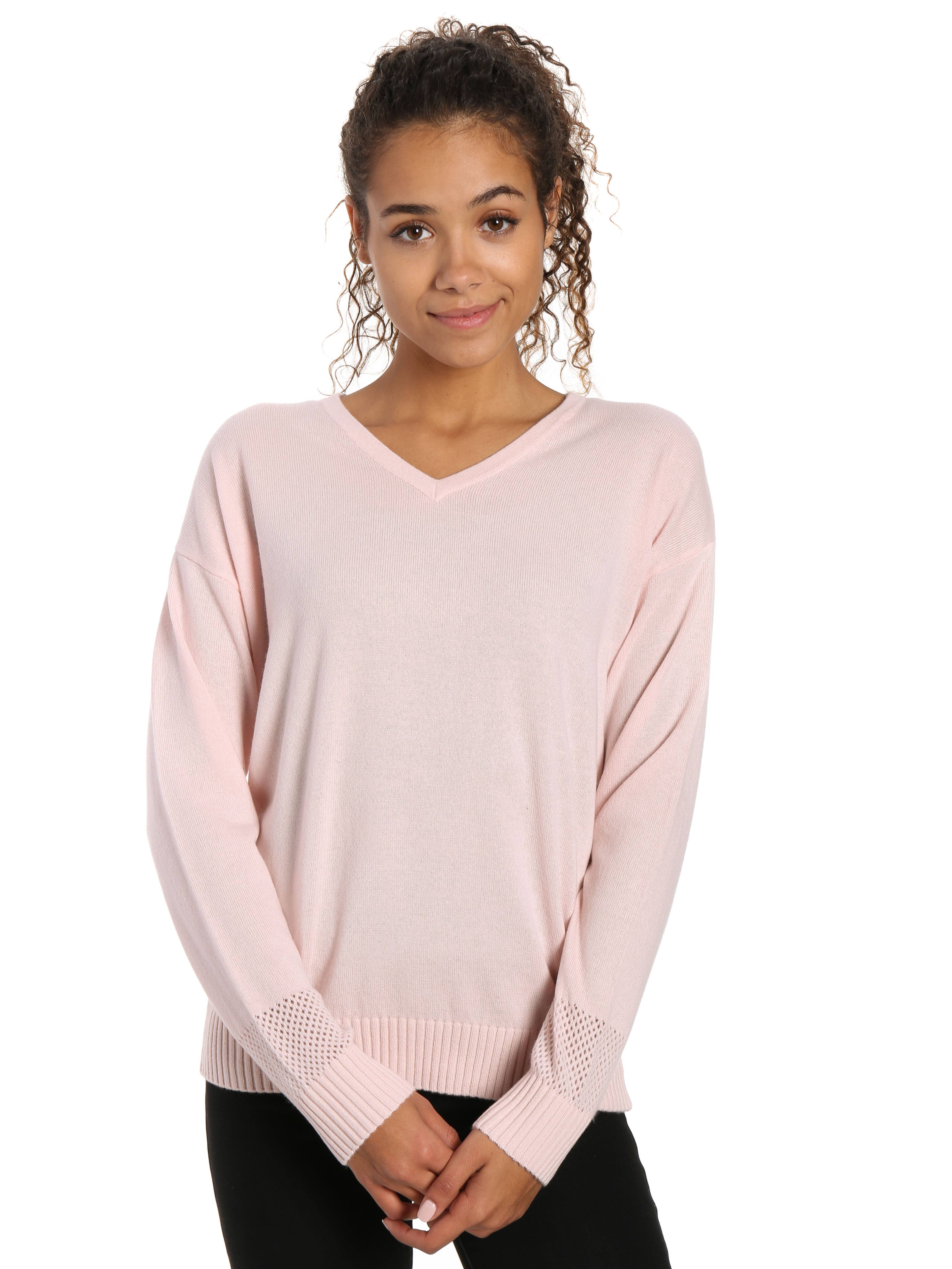 Zainuno Moizni Women's 100% Cashmere V-Neck Sweater with Mesh Sleeve